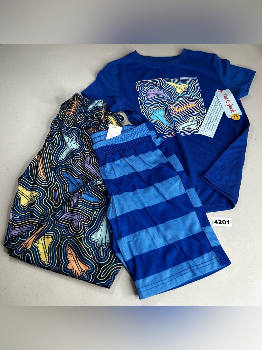 Cat & Jack Boys Pajama Set S 6/7 3pc Blue Space Shuttle Graphic